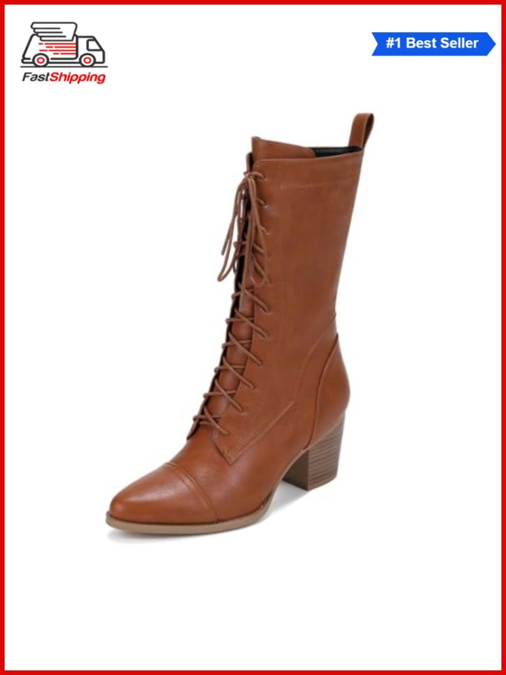 Women's Mid Calf Combat Boots Lace Up Faux Leather Side Zipper Faux Fur Lining
